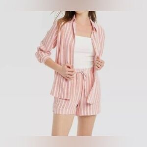 Universal Threads Linen Blend Pink/Orange Relaxed Fit Button Down Shirt Medium